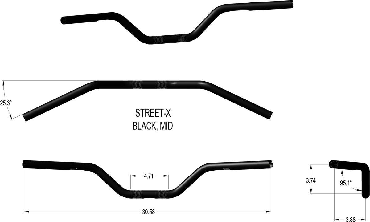 KHROME WERKS Handlebar - Mid Bend - Black 300904