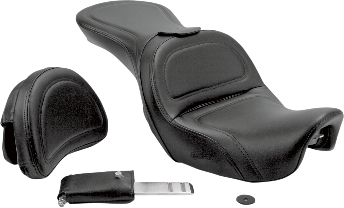 SADDLEMEN Seat - Explorer - With Backrest - Stitched - Black - Dyna 806-04-0301