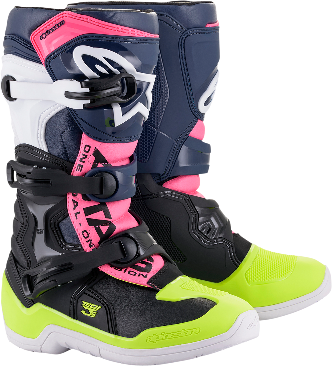 ALPINESTARS Tech 3S Boots - Black/Blue/Pink/White/Yellow - US 2 2014018-1176-2