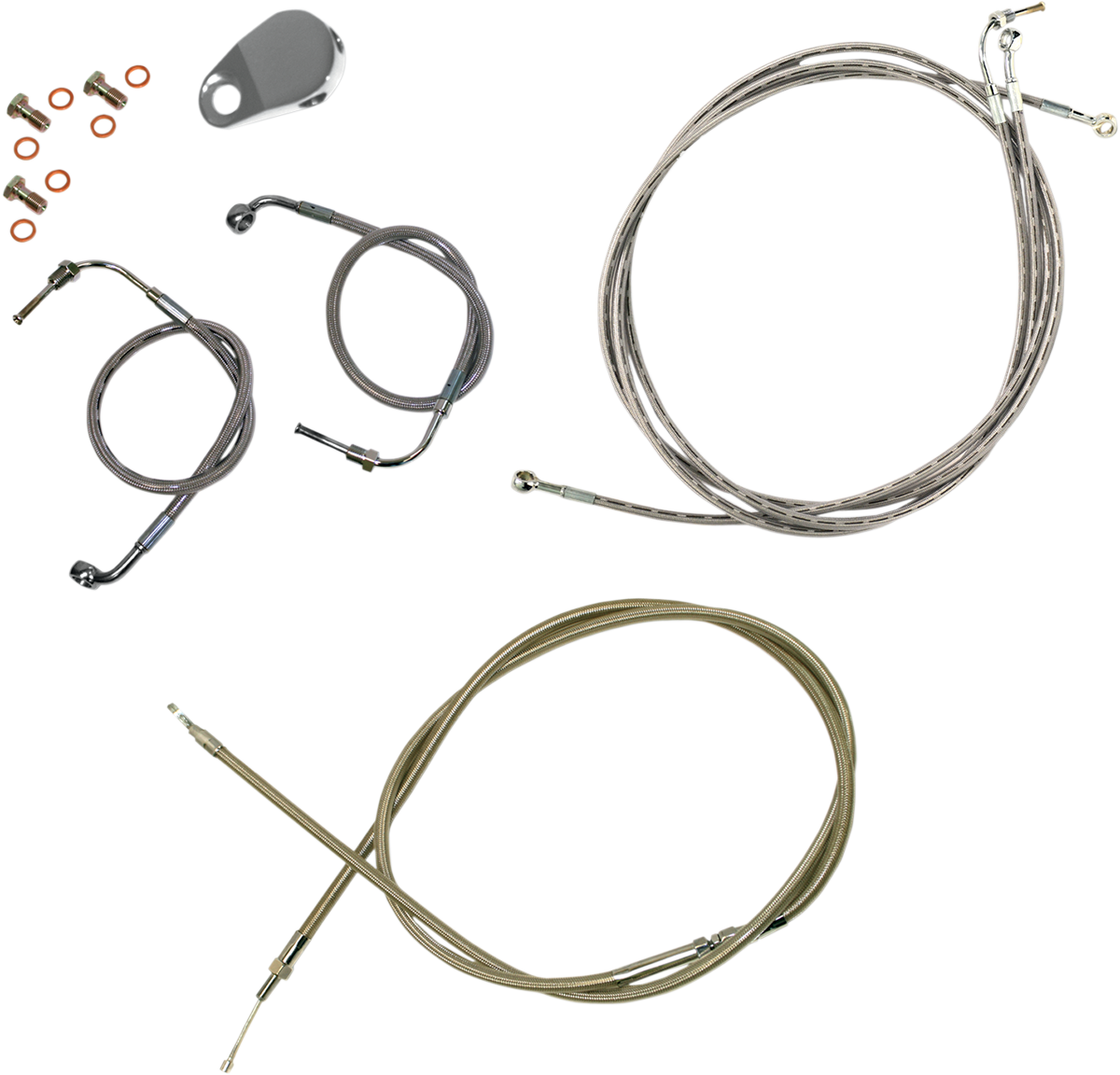 LA CHOPPERS Handlebar Cable/Brake Line Kit - 15" - 17" Ape Hanger Handlebars - Stainless Steel LA-8050KT-16