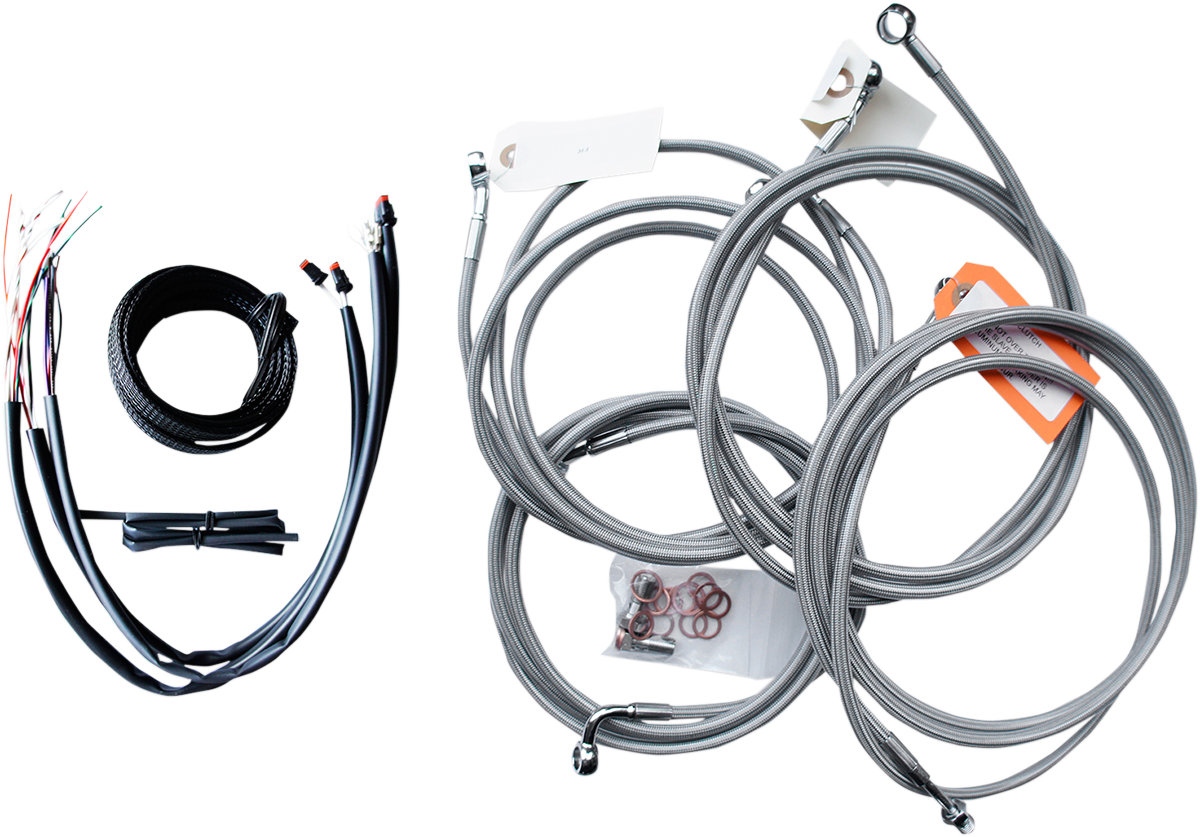 LA CHOPPERS Handlebar Cable/Brake Line Kit - Complete - 18" - 20" Ape Hanger Handlebars - Stainless LA-8052KT2-19