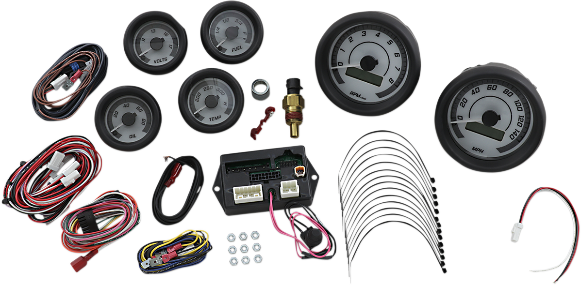 DAKOTA DIGITAL MVX-8K Series Analog/Digital 6-Gauge Kit - Black Bezel - White Face with Gray Background MVX-8600-WG-K