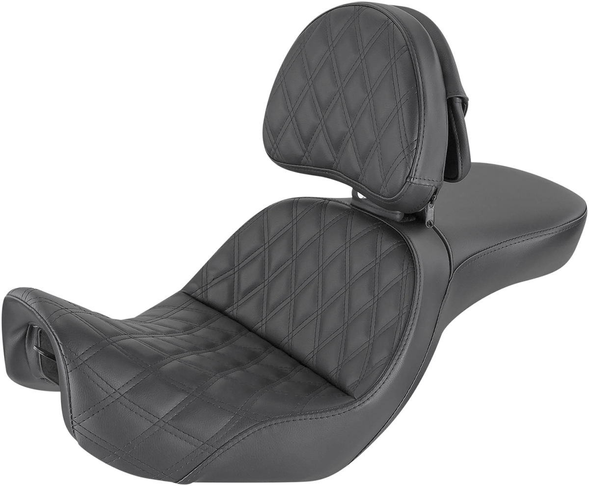 SADDLEMEN Explorer Seat - With Backrest - Lattice Stitched - Black - FXD 806-04-030LS