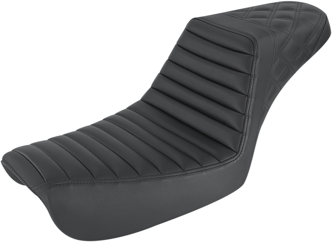 SADDLEMEN Step-Up Seat - Front Tuck-n-Roll/Rear Lattice Stitch - Black - FXD 804-04-176