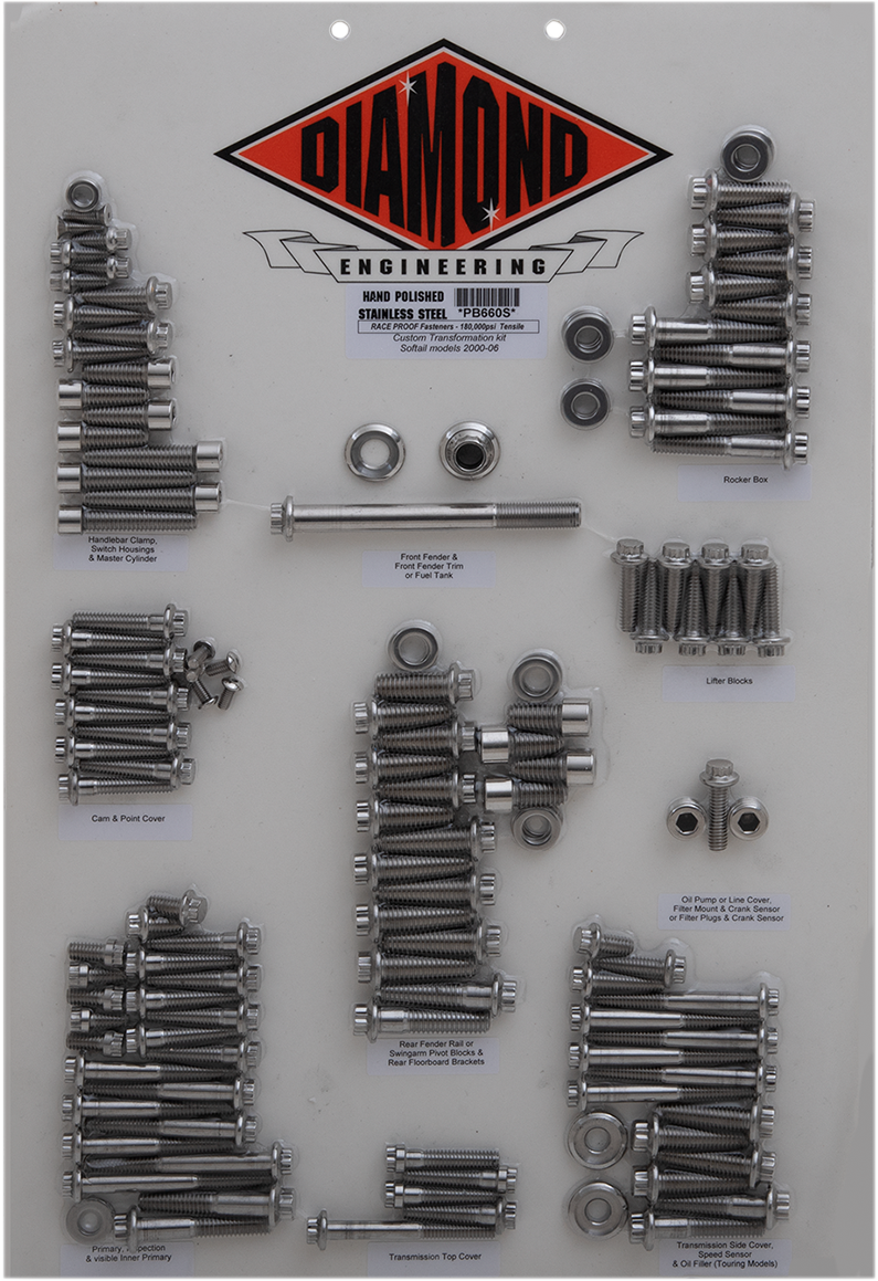 DIAMOND ENGINEERING Bolt Kit - Transformation - 12-Point - Softail PB660S