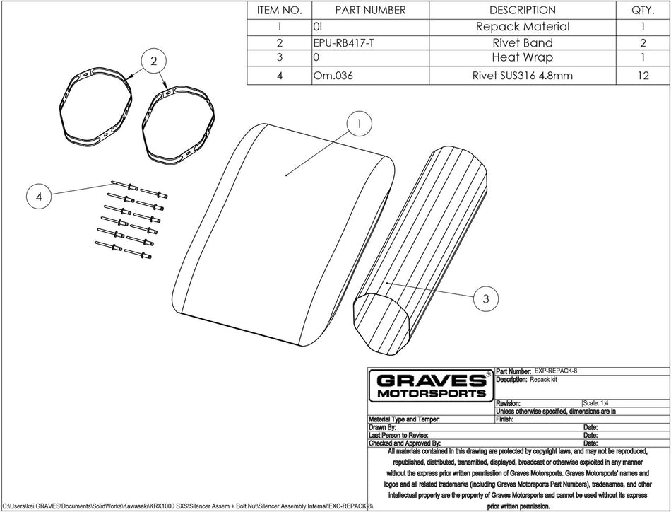 Graves Auspuff Schalldämpfer Repack Kit EXC-REPACK