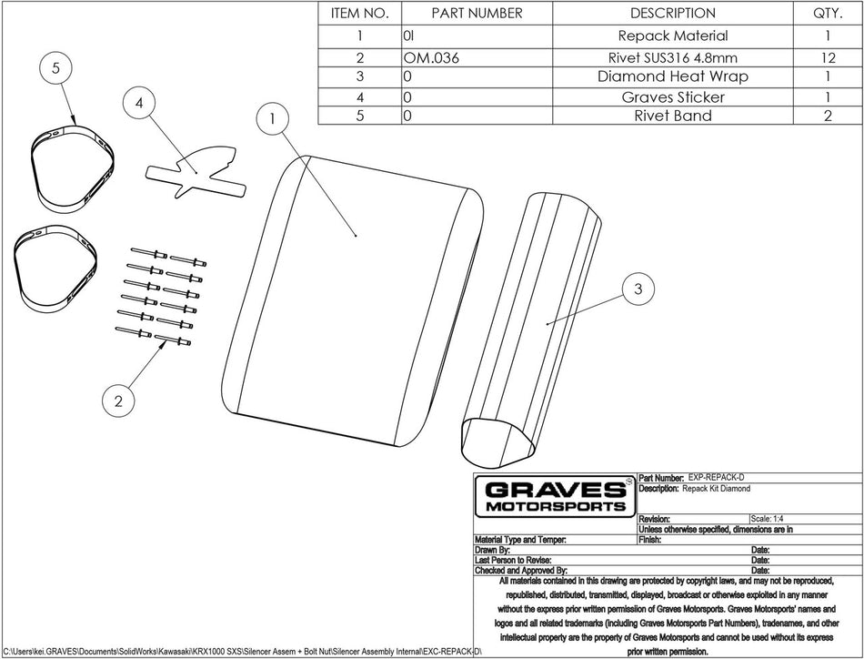 Graves Motorsports Exhaust Silencer Repack Kit - Diamond EXC-REPACK-D