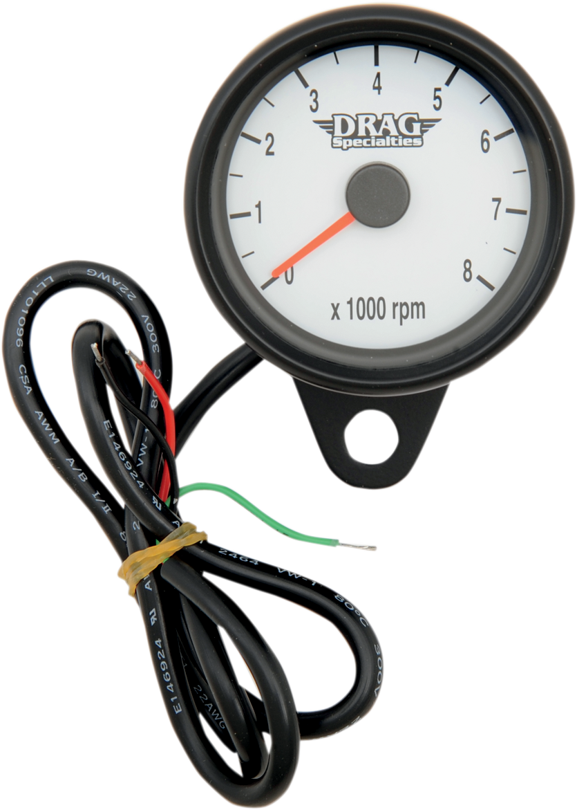 DRAG SPECIALTIES Mini Electronic Tachometer - White - Backlit LED Black Face - 2.4" 21-6849BDSW