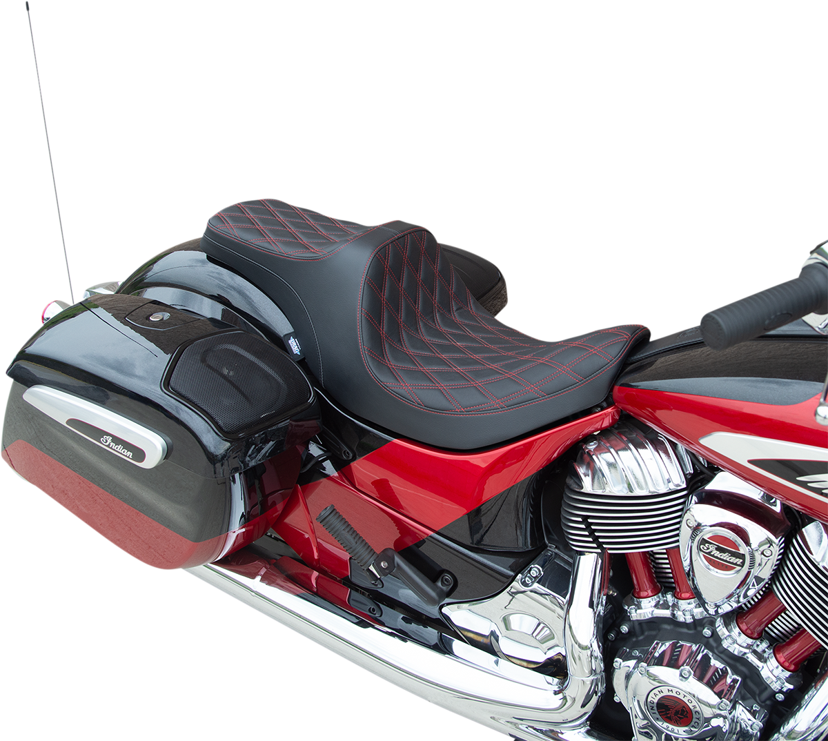 DRAG SPECIALTIES Predator III Seat - Forward Positioning - Double Diamond - Red Stitching - '14-'22 Indian 0810-2272