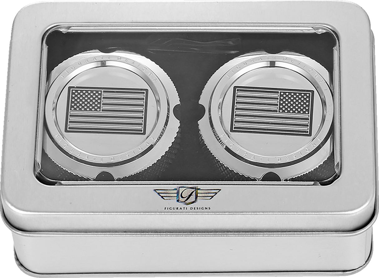 FIGURATI DESIGNS Front Axle Nut Cover - Stainless Steel - American Flag - Contrast Cut - Reversed FD26R-FAC-SS