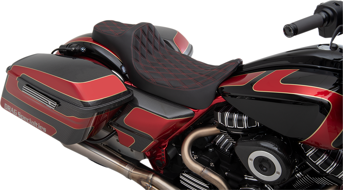 DRAG SPECIALTIES Predator III Seat - Extended - Double Diamond - Red Stitched - FL '08-'22 0801-1262