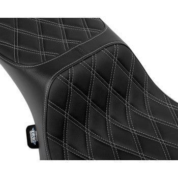 DRAG SPECIALTIES Performance Predator 2-Up Seat - Extended Reach - Vinyl - Silver Double Diamond Stitch 0801-1942