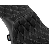 DRAG SPECIALTIES Performance Predator 2-Up Seat - Extended Reach - Vinyl - Silver Double Diamond Stitch 0801-1942
