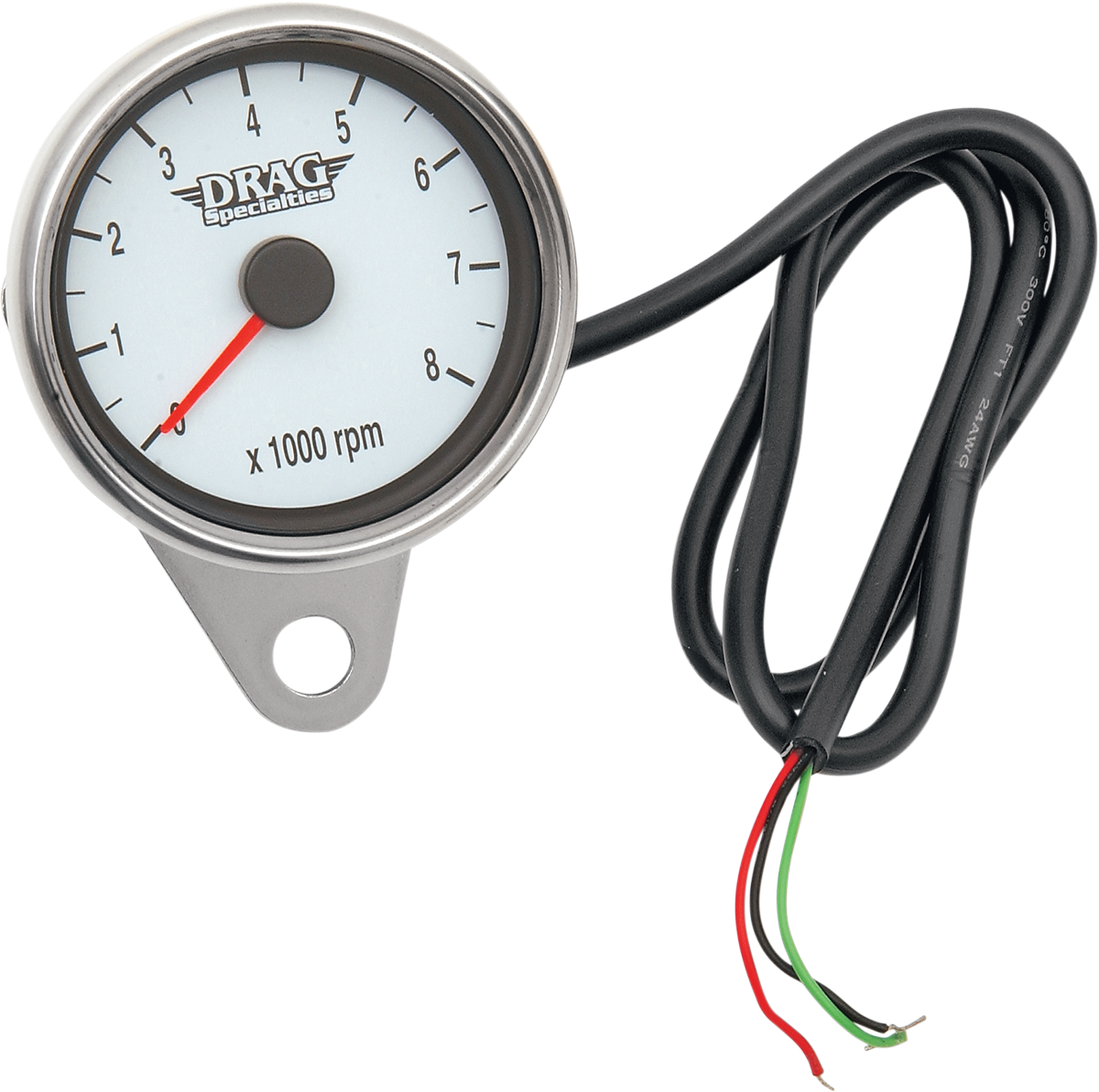 DRAG SPECIALTIES Mini Electronic Tachometer - Polished - Backlit LED White Face - 2.4" 21-6894DSW