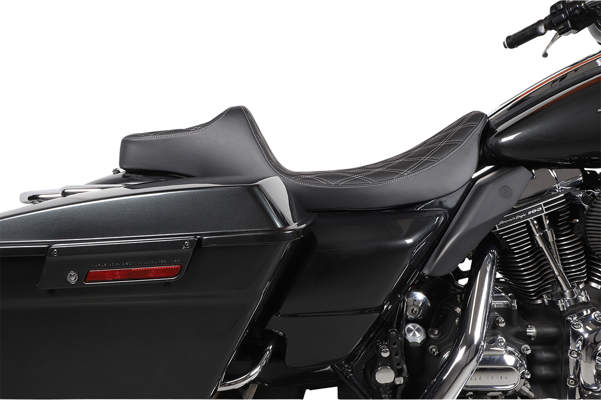 DRAG SPECIALTIES Extended Reach Predator III Seat - Double Diamond - Black w/ Silver Thread NOT A 2-UP SEAT 8011370