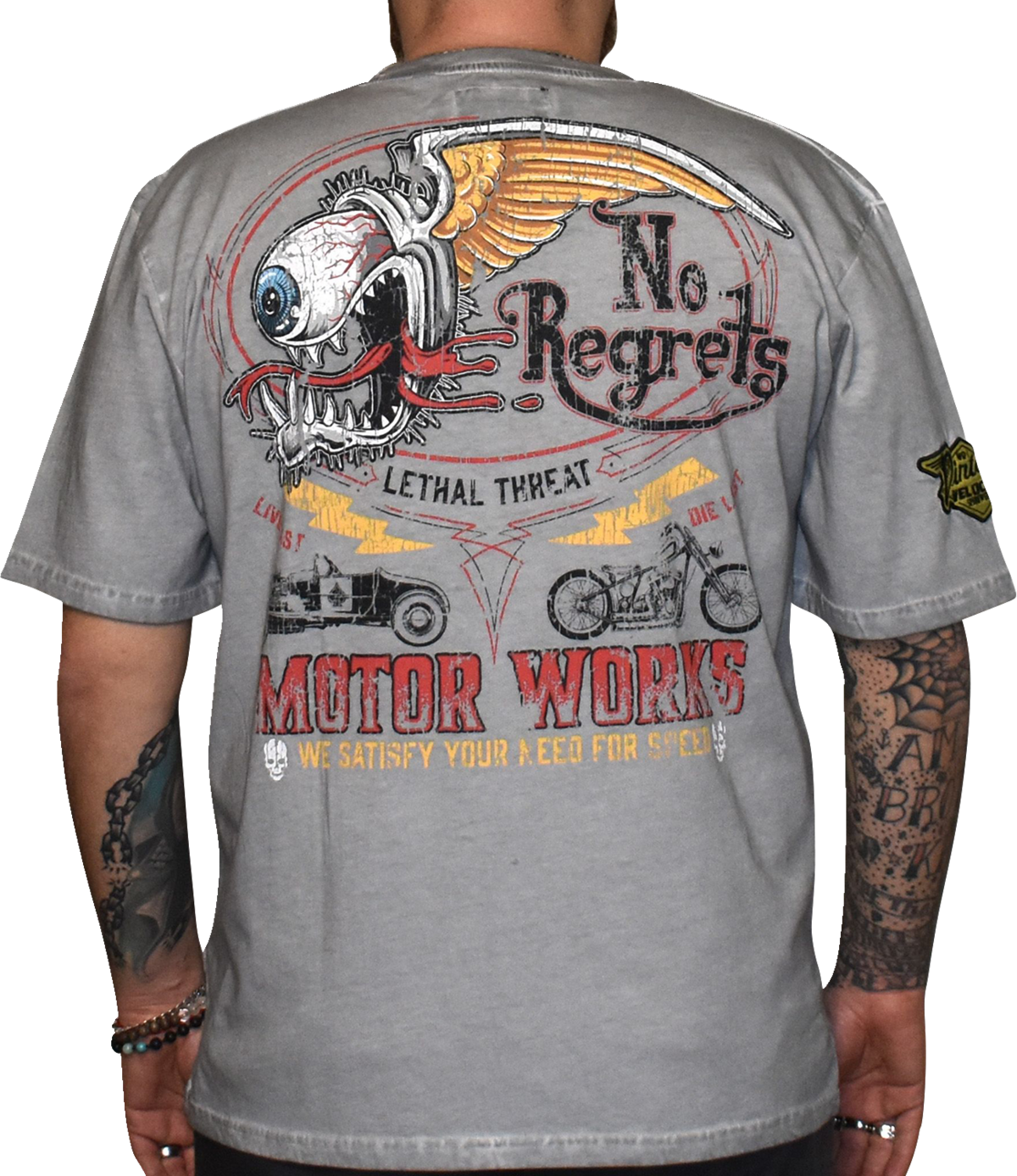 LETHAL THREAT Vintage Velocity No Regrets Motor Works T-Shirt - Gray - Medium VV40180M