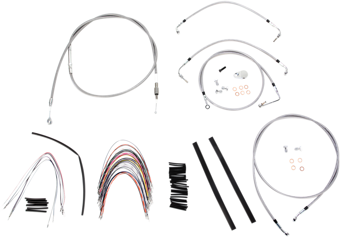 BURLY BRAND Handlebar Cable/Brake Line Kit - Complete - 16" Ape Hanger Handlebars - Stainless Steel B30-1095