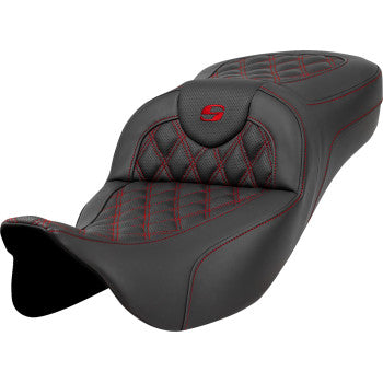 SADDLEMEN Extended Reach Roadsofa™ Seat - Lattice Stitch - Red Stitch - without Backrest - FL '08-'23 A808-07B-184RED