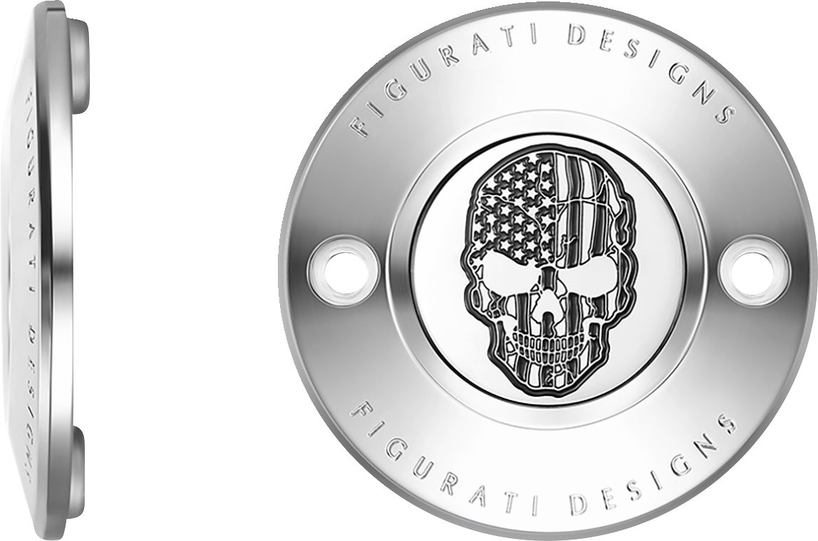 FIGURATI DESIGNS Timing Cover - 2 Hole - Skull - Contrast Cut - Stainless Steel FD27-TC-2H-SS