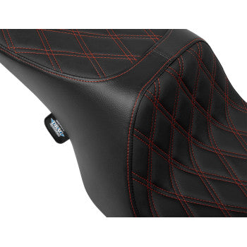DRAG SPECIALTIES SEATS Predator 2-Up Seat - Vinyl - Double Diamond - Red Stitching - w/o Backrest - FL '97-'07  0801-1998