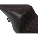 DRAG SPECIALTIES SEATS Predator 2-Up Seat - Vinyl - Double Diamond - Red Stitching - w/o Backrest - FL '97-'07  0801-1998