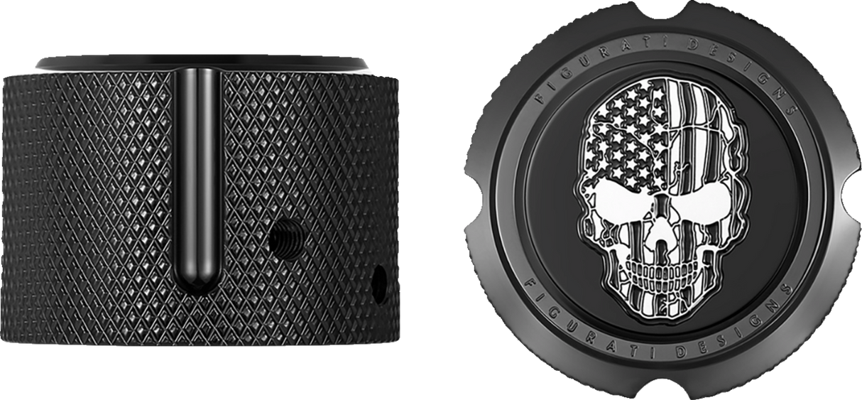 FIGURATI DESIGNS Front Axle Nut Cover - Stainless Steel - Black w/American Flag Skull - Contrast Cut FD28-FAC-BK