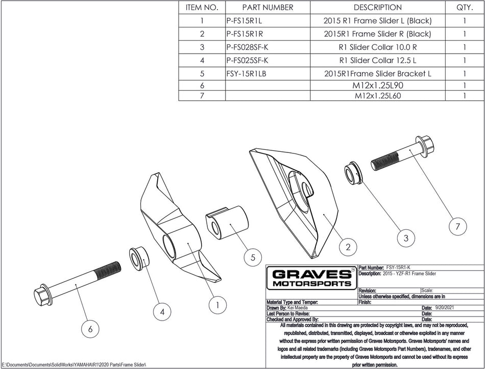 Graves Diamond Frame Saver Slider Schwarz 15-20 R1/ FZ10 17 / Yamaha MT-10 18-20