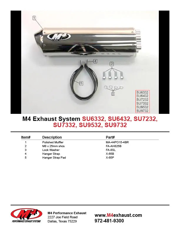 M4 Exhaust Polished Bolt On 2001-2003 GSXR 600 SU6332