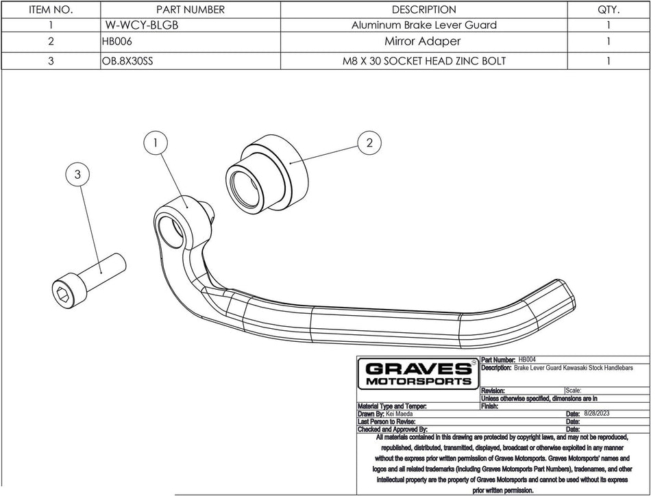 Graves Brake Lever Guard For  Zx-10r / Zx-6r / Zx-4rr (2016 +) Or Any Oem Bar That Uses A 8mm Bolt.    Hb004