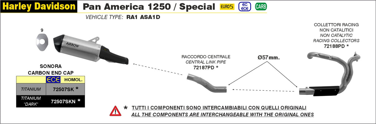 72507SKN  Arrow H.D.1250 Pan America 20-25 Homologated Titanium Dark Sonora Silencer