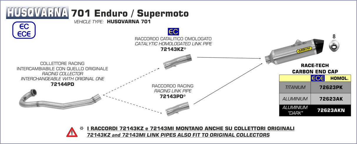 Arrow Race-Tech Exhaust, Aluminum Dark for Husqvarna 701 Supermoto 2017-2024 72623AKN