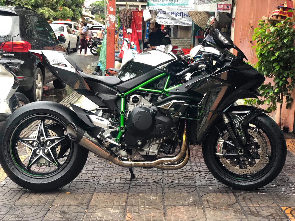 Vandemon  Ninja H2 & H2R Brushed Titanium Exhaust & Carbon Tip Muffler KAWAH2TICSBREXHCF