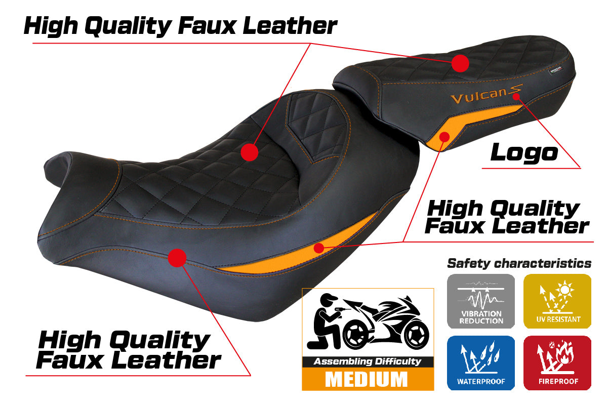 Tappezzeria Italia Kawasaki Vulcan 650 S 2014-2025 Seat Cover in Orange and Black