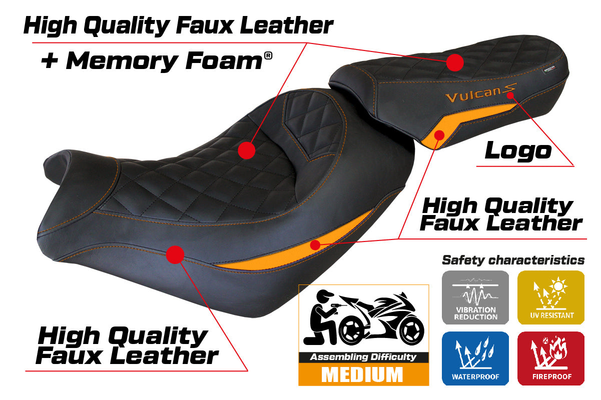 Tappezzeria Italia Kawasaki Vulcan 650 S 2014-2025 Seat Cover Comfort in Orange and Black