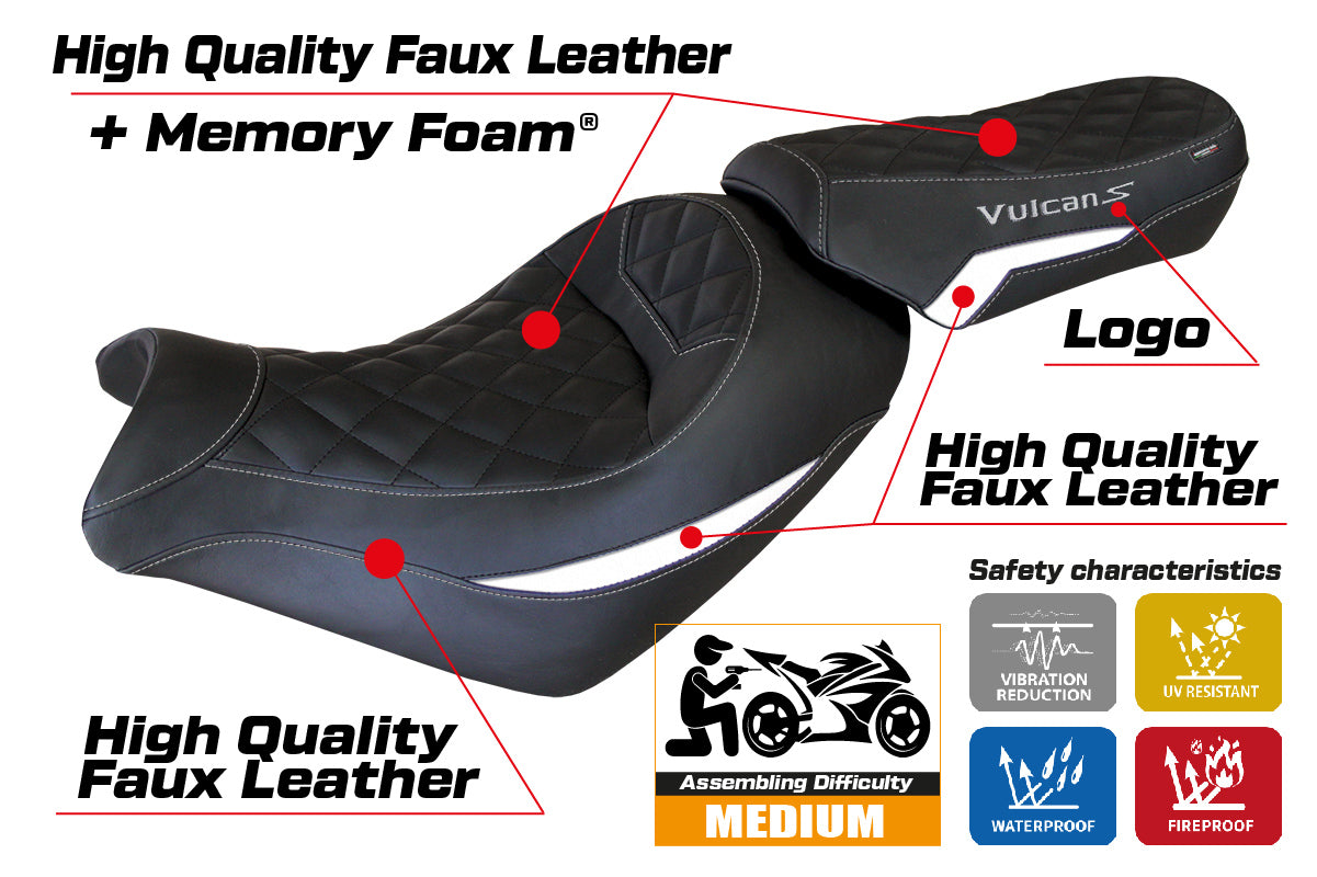 Tappezzeria Italia Kawasaki Vulcan 650 S 2014-2025 Seat Cover Comfort in White  Black