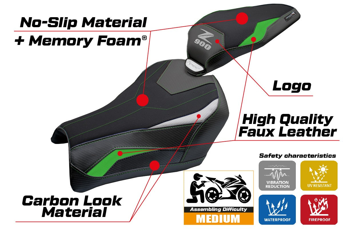 Tappezzeria Italia Kawasaki Z900 2025 Seat Cover Comfort Green Silver Black