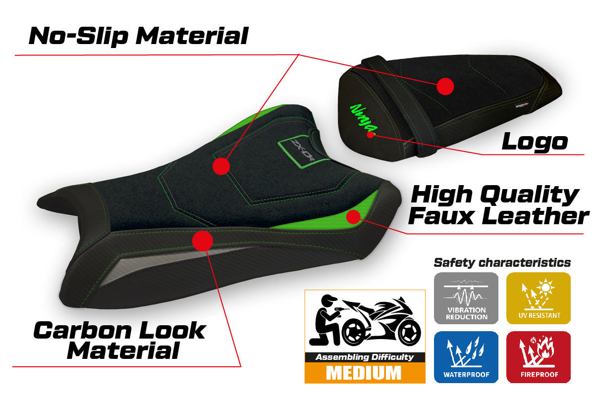Tappezzeria Italia Kawasaki Ninja ZX10R 2011-2015 Seat Cover Ultragrip in Green and Grey