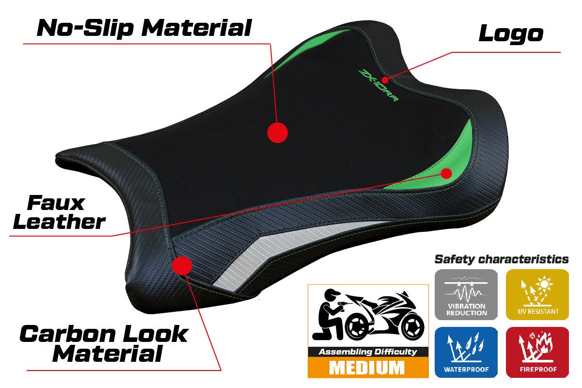Tappezzeria Italia Kawasaki Ninja ZX10RR 2021-2025 Seat Cover in Green and White