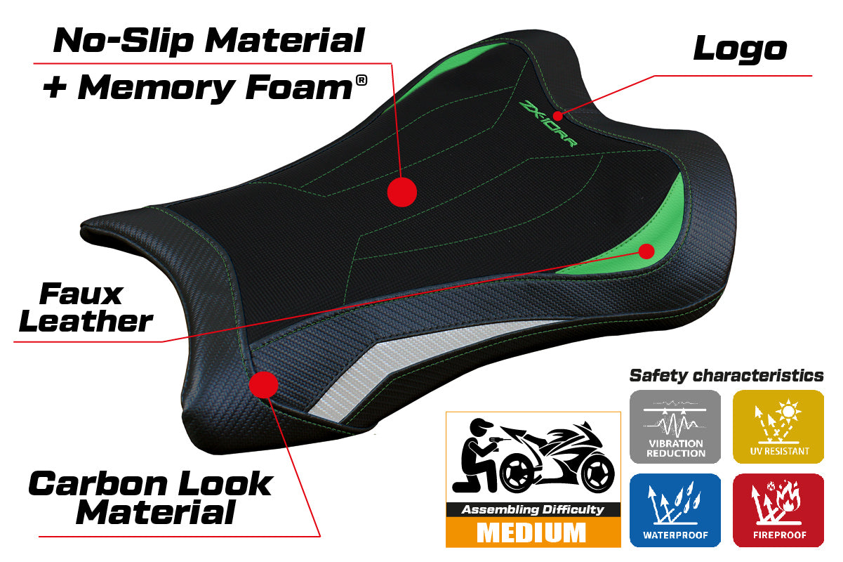 Tappezzeria Italia Kawasaki Ninja ZX10RR 2021-2025 Seat Cover Comfort in Green and White