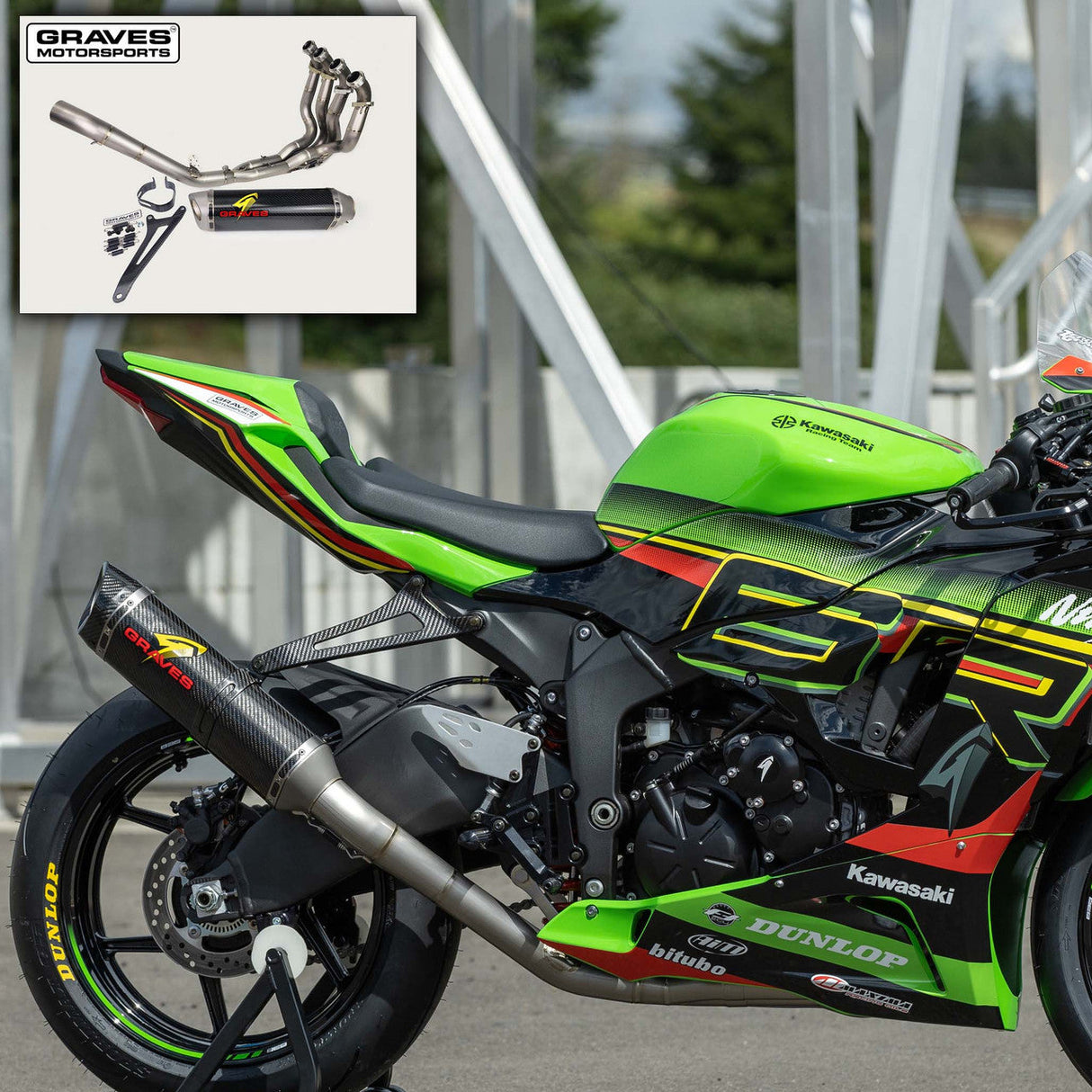 Graves Motorsports Works2 Carbon Full Exhaust System Zx6r 2019-2025  Exk-19zx6-Ftcw2