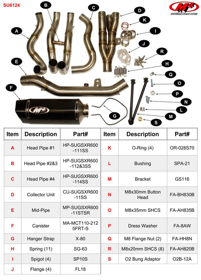 M4 Exhaust Full System MC36 Carbon Fiber 2011-2024 GSXR600/750 SU6124