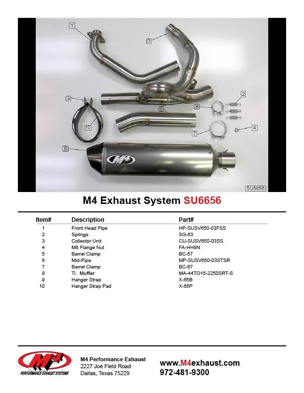 M4 Exhaust Full System Titanium Canister 2003 SV 650 SU6656