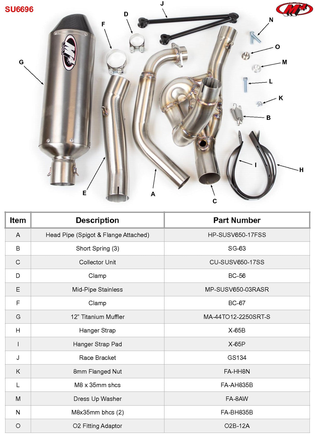 M4 Exhaust RACE Full System Titanium Canister 2017-2023 SV 650 SU6696