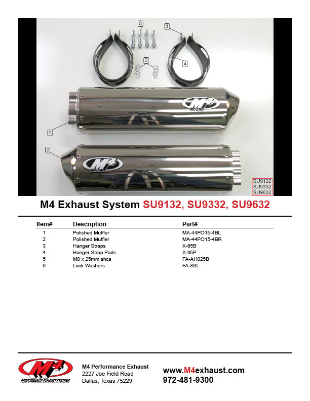 M4 Exhaust Polished Bolt-Ons SV 1000  2003-2008  SU9632