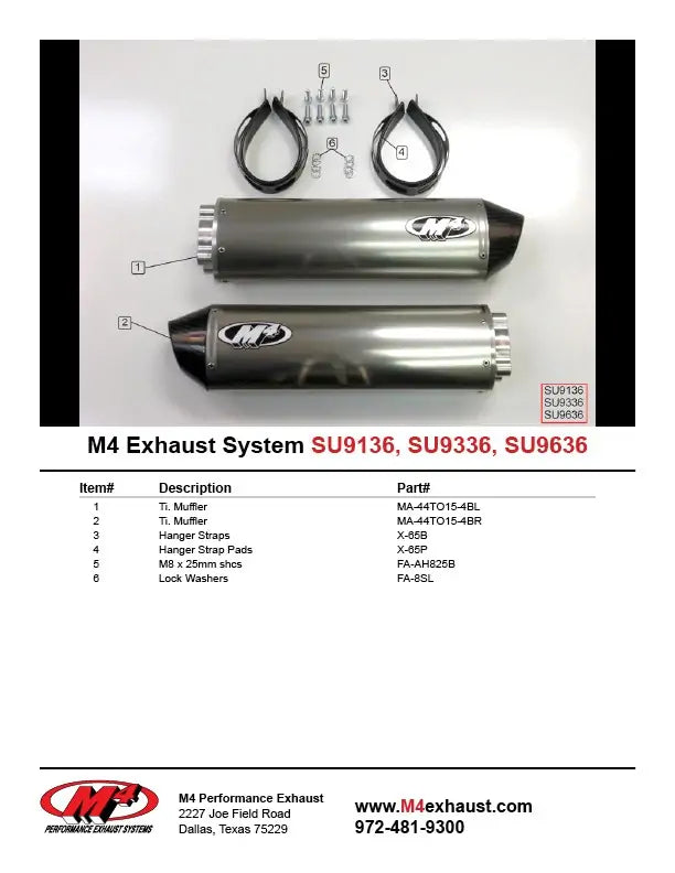 M4 Exhaust Bolt-On System with Dual Titanium Canisters  2003-2008 SV 1000 SU9636