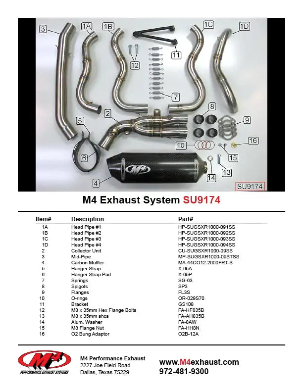 M4 Auspuff Komplettsystem Carbonfaser-Kanister 2009-2011 GSXR 1000 SU9174