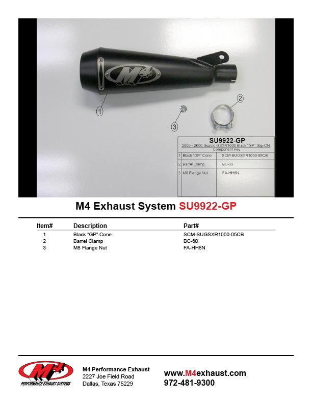 M4 Exhaust GP Black Slip On 2005-2006 GSXR 1000 SU9922-GP