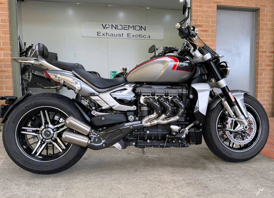 Vandemon Triumph Rocket 3R & GT 2500 2024-2025  Titanium Bimodal Stealth Side Mount Titanium Slip-On TRIUMROCKET3SMMUFB