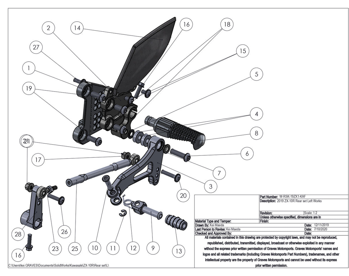 Graves Motorsports  Zx-10r / Zx-10rr  2016-2023 Adjustable Rearsets 16-23 W-Rsk-19zx1-Kaf