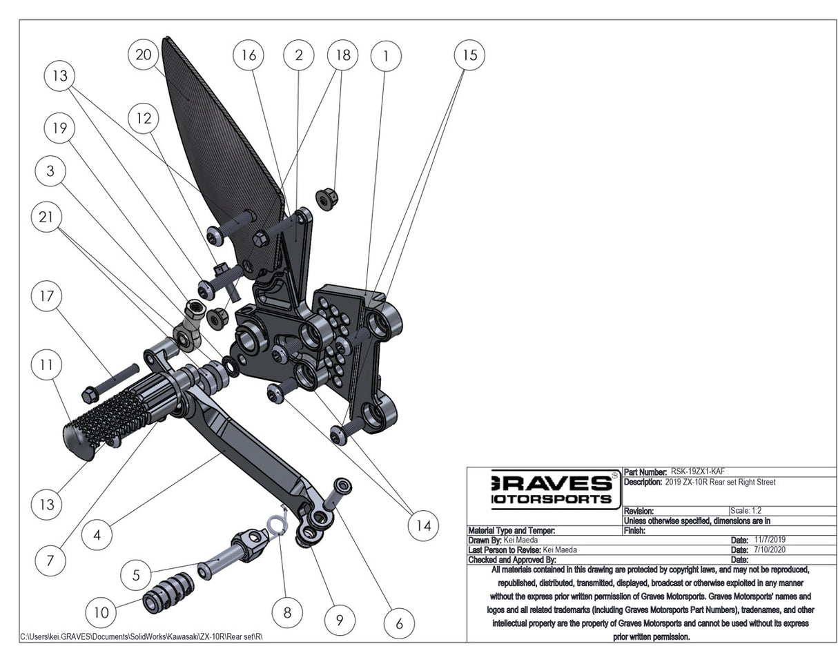 Graves Motorsports  Zx-10r / Zx-10rr  2016-2023 Adjustable Rearsets 16-23 W-Rsk-19zx1-Kaf